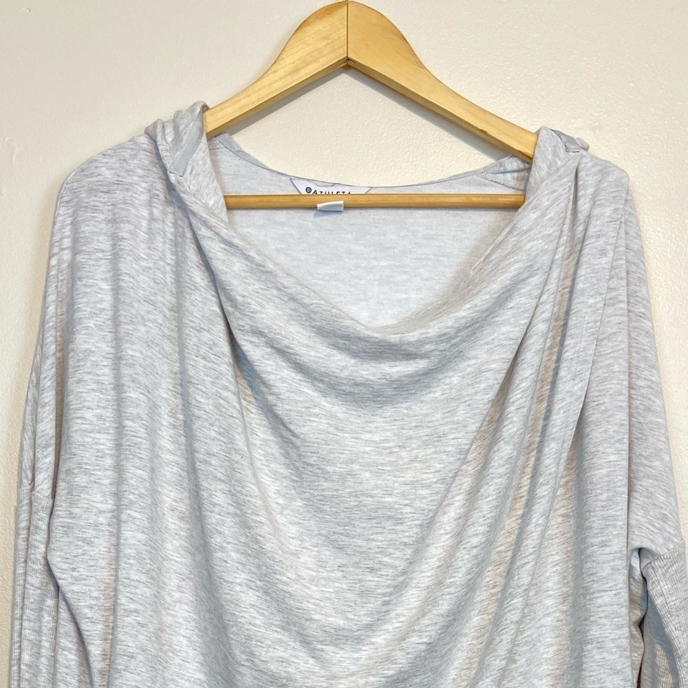 ATHLETA PURANA WRAP COZY SWEATSHIRT SWEATER HEATHERED GRAY RIBBED SLEEVE - Picture 5 of 10